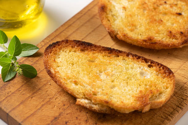 Bruschetta preparation, toasted bread.