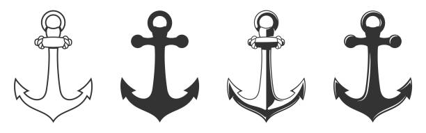 stockillustraties, clipart, cartoons en iconen met set of anchor silhouettes - anker
