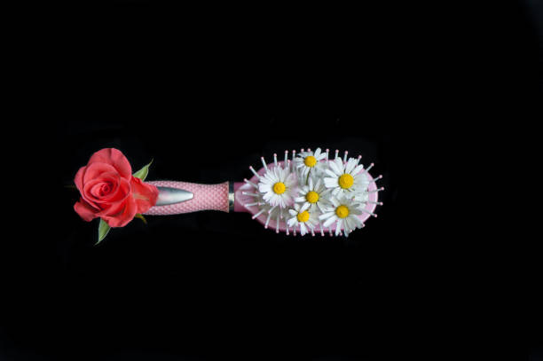 istock Hair brush with daisies and a rose 2176513500