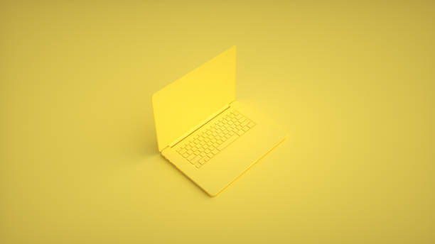 istock Modern Laptop on yellow background. 3d illustration 2176520150