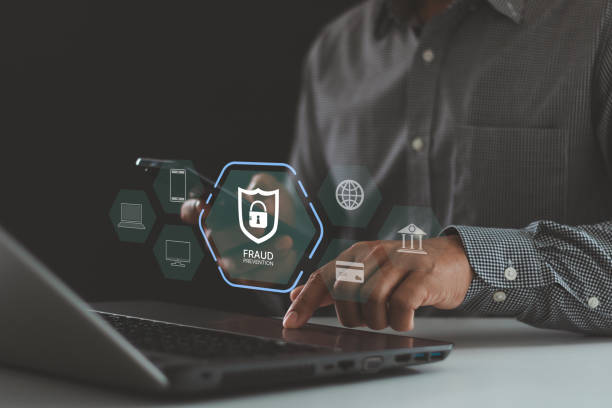 istock Fraud prevention button, concept about cybersecurity, credit card and identity protection against cyberattack and online thieves, phishing scam, mobile phone hacker, bank account threat and fraud. 2176520524