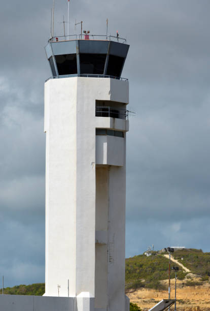 istock Air traffic control tower at V.C. Bird International Airport - octagonal concrete structure, St. John's, Antigua and Barbuda 2176528139