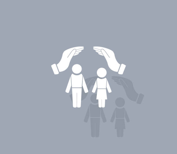istock Family life insurance sign icon. Hands protect human group symbol. 2176532609