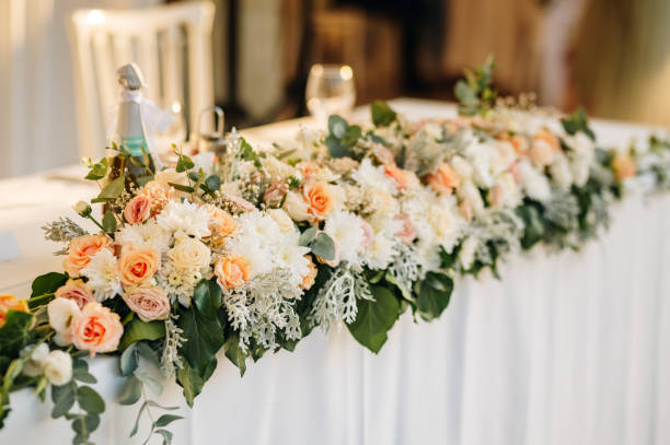istock Table setting for an event party or wedding reception. Fresh flower table decoration 2176544272