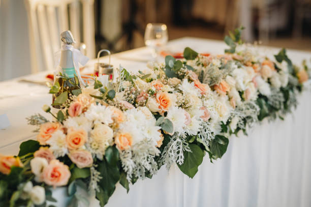 istock Table setting for an event party or wedding reception. Fresh flower table decoration 2176544276