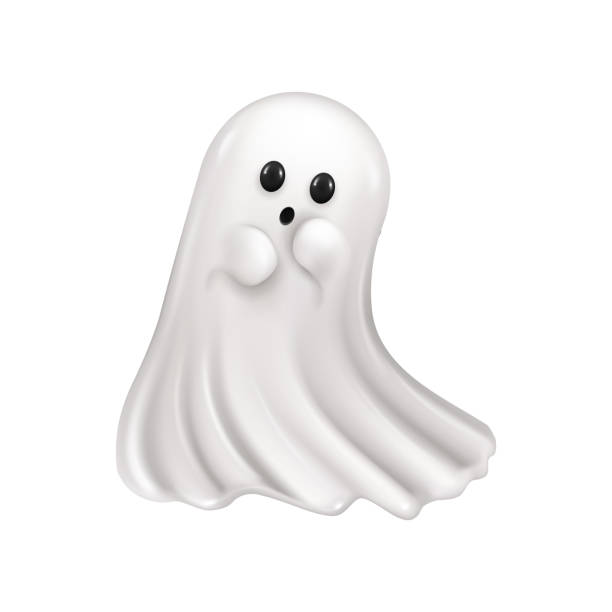 istock Halloween ghost spooky personage. Vector apparition or spirit from haunted house, 3D isolated character. Paranormal all hallows eve poltergeist creature with eerie facial expression 2176555716