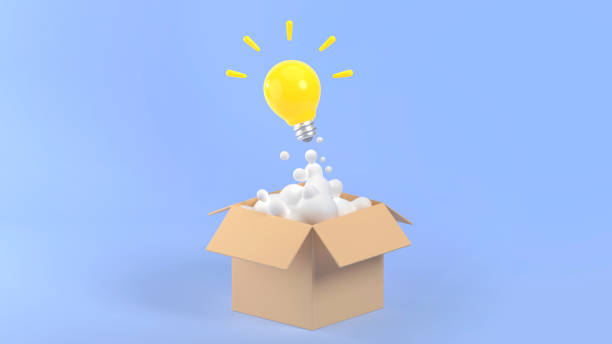 istock a light bulb coming out of a box, innovative idea concept, thinking outside the box, 3d render 2176556812