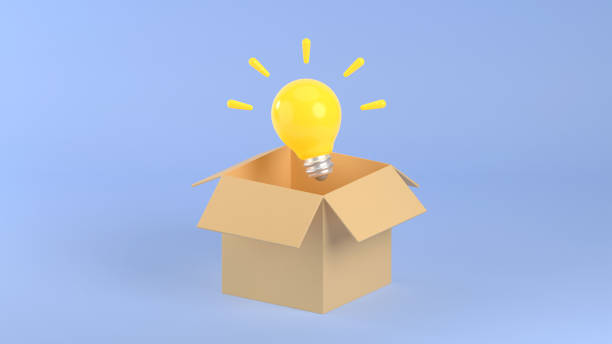 istock a light bulb coming out of a box, innovative idea concept, thinking outside the box, 3d render 2176556877
