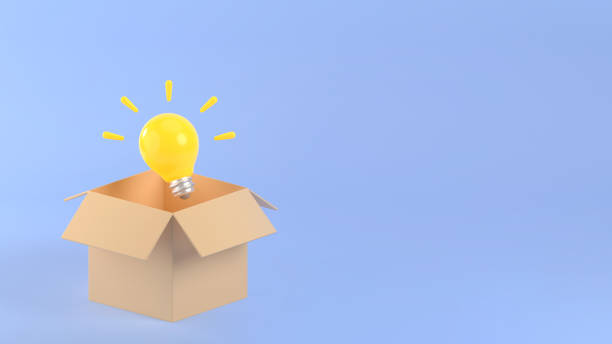 istock a light bulb coming out of a box, innovative idea concept, thinking outside the box, 3d render 2176556931