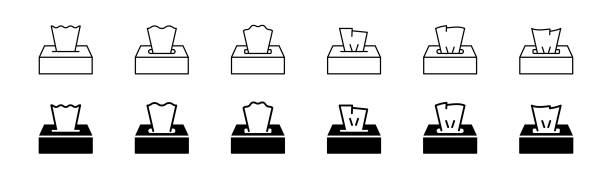Tissue box icon set. Line and solid paper box vector. Tissue box collection Tissue box icon set. Line and solid paper box vector. Tissue box collection facial tissue stock illustrations