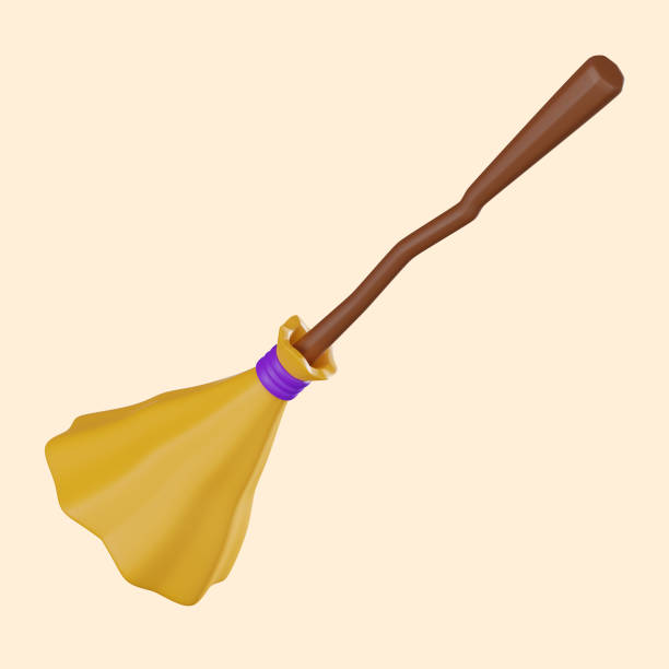 3D witch broom illustration, showcasing mystical design perfect for Halloween. This render highlights iconic witch's broomstick, ideal for magical and supernatural themed projects.