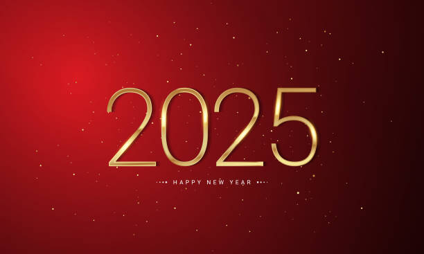 istock 2025 Happy New Year Background Design with golden number on red background. 2176572990