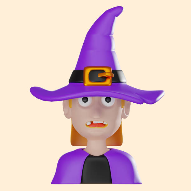 Glossy 3D witch hat with purple band and gold buckle, perfect for Halloween-themed designs.