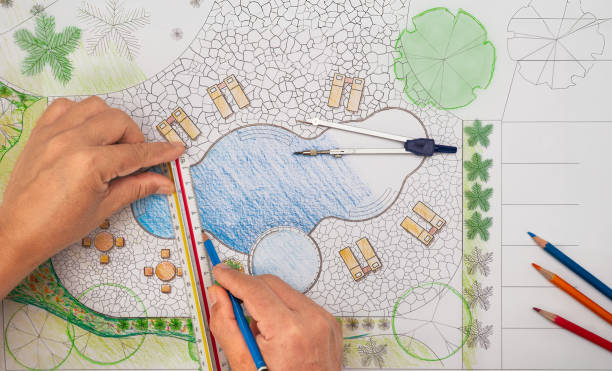 istock Garden design courses student is learning fundamentals garden design and planning. 2176576597