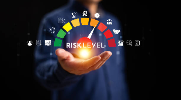 istock Businessman touch risk management. Assessment business investment concept. Plan matrix control technology. Internet network forecast evaluation, international financial security strategy background 2176580754