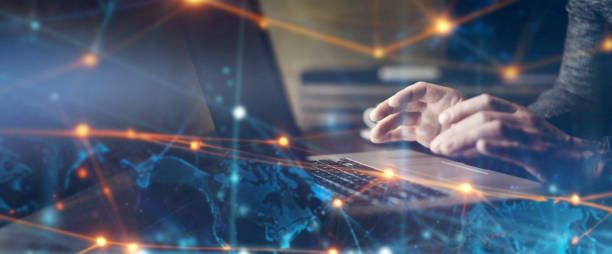 istock Man working with digital laptop. Global network concept 2176584991