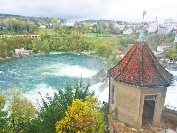 The Rhine Falls is the largest plain waterfall in Europe, near the town of Schaffhausen, Switzerland.