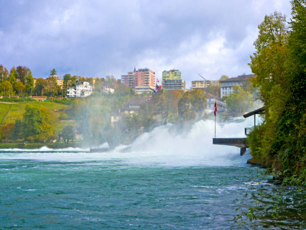 The Rhine Falls is the largest plain waterfall in Europe, near the town of Schaffhausen, Switzerland.
