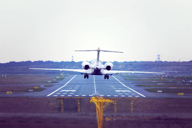 istock Airport, runway and Private airplane 2176601100