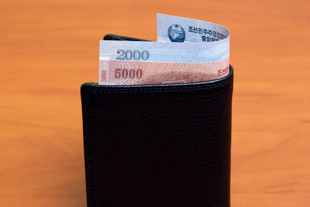 North Korean money - won in the black wallet