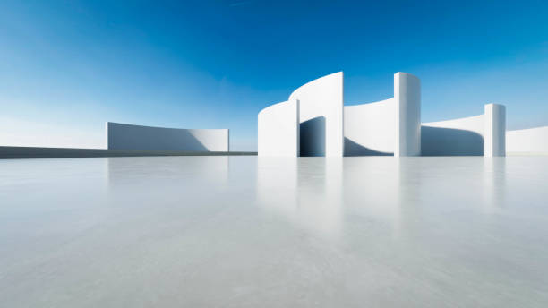 istock 3d render of abstract curve structure futuristic architecture with empty concrete floor 2176603043