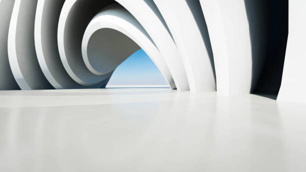 istock 3d render of abstract curve structure futuristic architecture with empty concrete floor 2176603061