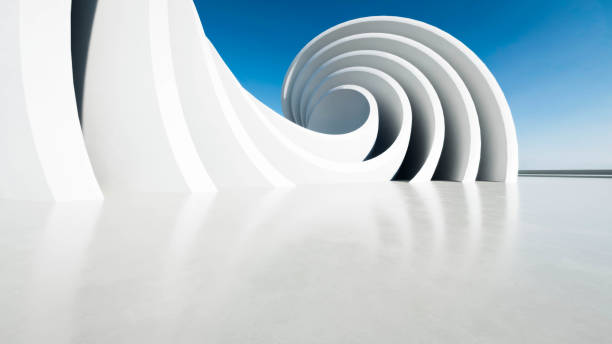 istock 3d render of abstract curve structure futuristic architecture with empty concrete floor 2176603071