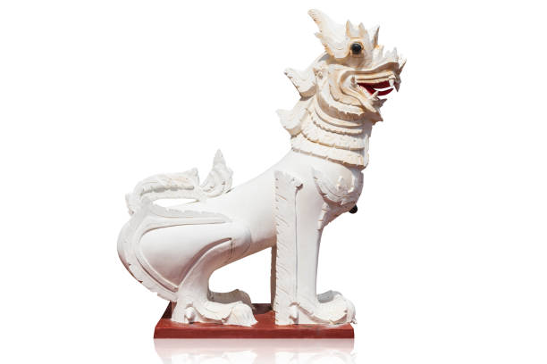 istock Ancient thai lion statue (Beside) made of cement 2176605397