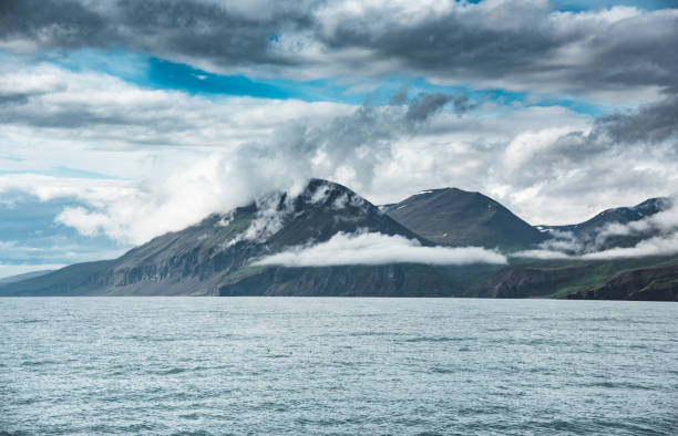 fjord in iceland with clouds