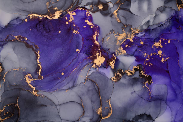 istock Flowing shapes and delicate metallic touches, abstract artwork on together rich tones and golden highlights. The liquid ink technique create fluidity, feeling of depth,  beauty 2176609448