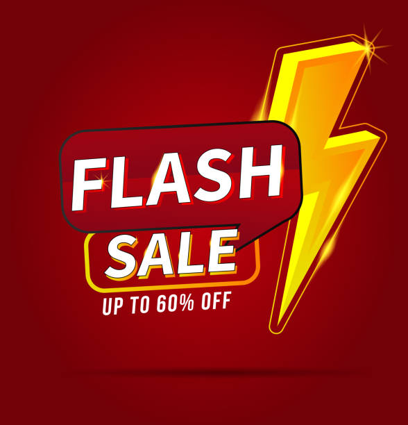 istock Flash Sale template concept on red and white background with lightning.End of season special offer banner shop now. vector illustration. 2176616278