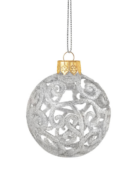 istock Christmas silver ball with beautiful curls. isolated on white 2176616839