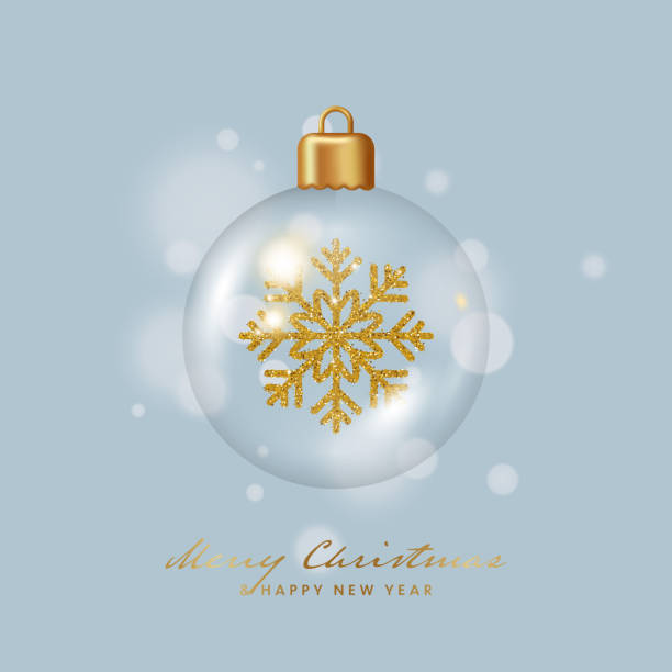istock Christmas Transparent Glass Ball with a snowflake inside. Realistic Vector illustration 2176619390