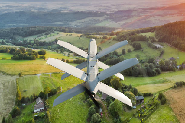 istock Military drone over land - 3d 2176624685