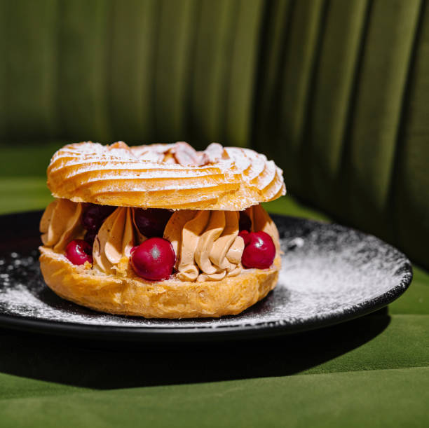 Gourmet paris-brest pastry on elegant plate