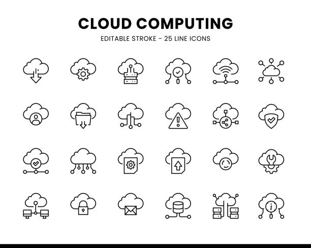 stockillustraties, clipart, cartoons en iconen met cloud computing editable line icons - cloud computing