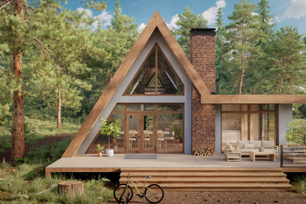 istock A-frame house in the forest. Exterior ideas, 3d render 2176636004