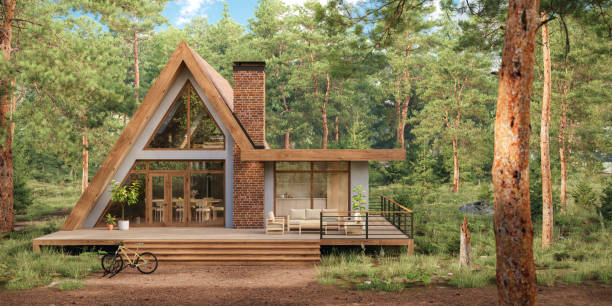 istock A-frame house in the forest. Exterior ideas, 3d render 2176636035