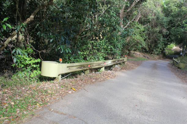 istock Guard rail next to a road winding through a tropical rainforest 2176637213