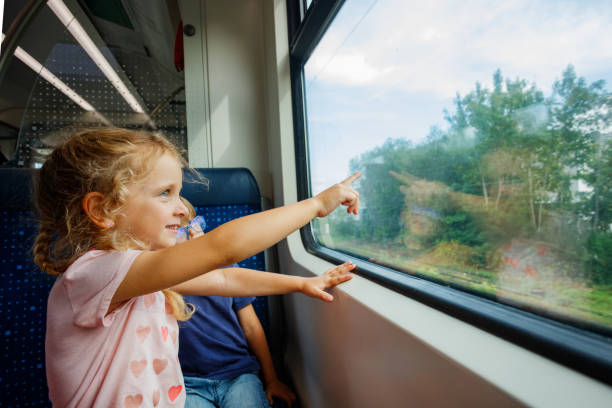 istock Child happily points out the window during a scenic train ride 2176656178