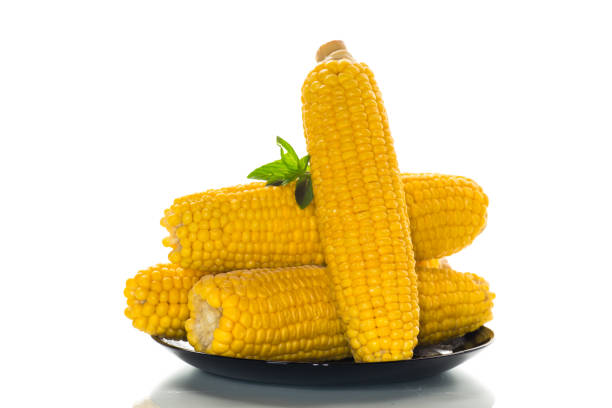 boiled sweet delicious corn in a plate .