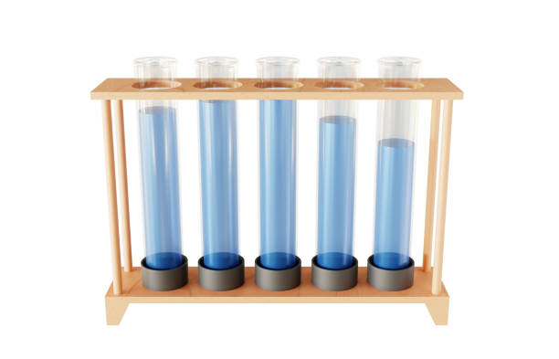 Glass test tubes with blue liquid isolated on white background. 3d-rendering