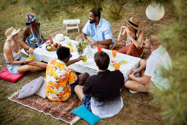 istock Multiracial young people having picnic meeting 2176670939