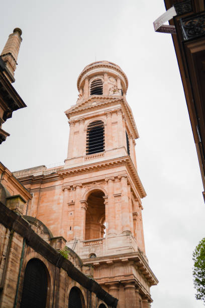 Saint-Sulpice Baroque Church Tower in Roman Style Rising Up into the Sky
