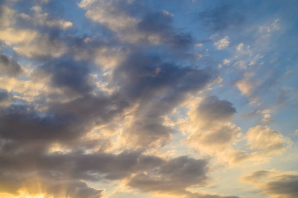 istock Panorama of orange sunset sky with bright sun 2176681917