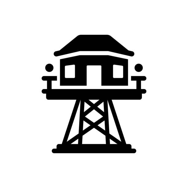 Watchtower icon / military tower icon This icon use for website presentation and android app Application prison watch tower stock illustrations