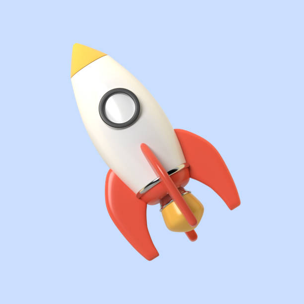 istock Spaceship rocket. A toy rocket flies up, spewing smoke. Startup, space, business concept. 3D render icon. Cartoon minimalistic style 2176696318