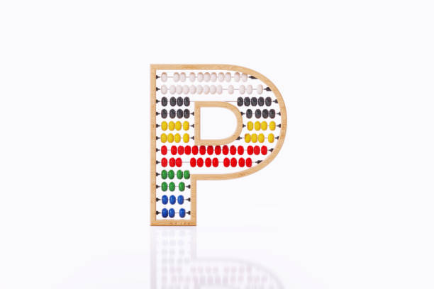 Letter P made of abacus on white background. Horizontal composition with clipping path and copy space.
