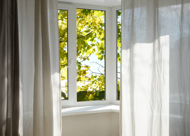istock View from the window, yellow trees, landscape with autumn forest. 2176702272
