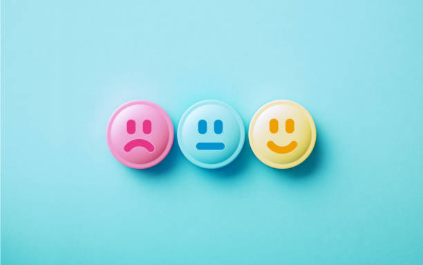 istock Colorful Emojis Over Colorful Buttons On Blue Background - Feedback Concept 2176703465